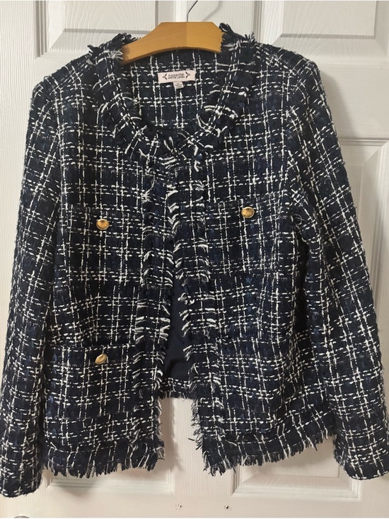 Nanette Lepore Jackets & Blazers - Nanette Lepore Navy & White Tweed Fringe Jacket